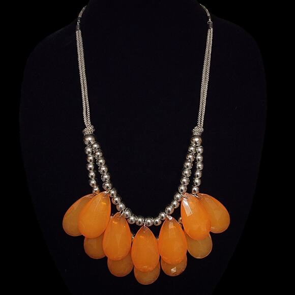 Orange & Gunmetal Gray Statement Necklace Waterdrop‎ Beads Chunky Funky Y2K - Picture 1 of 7